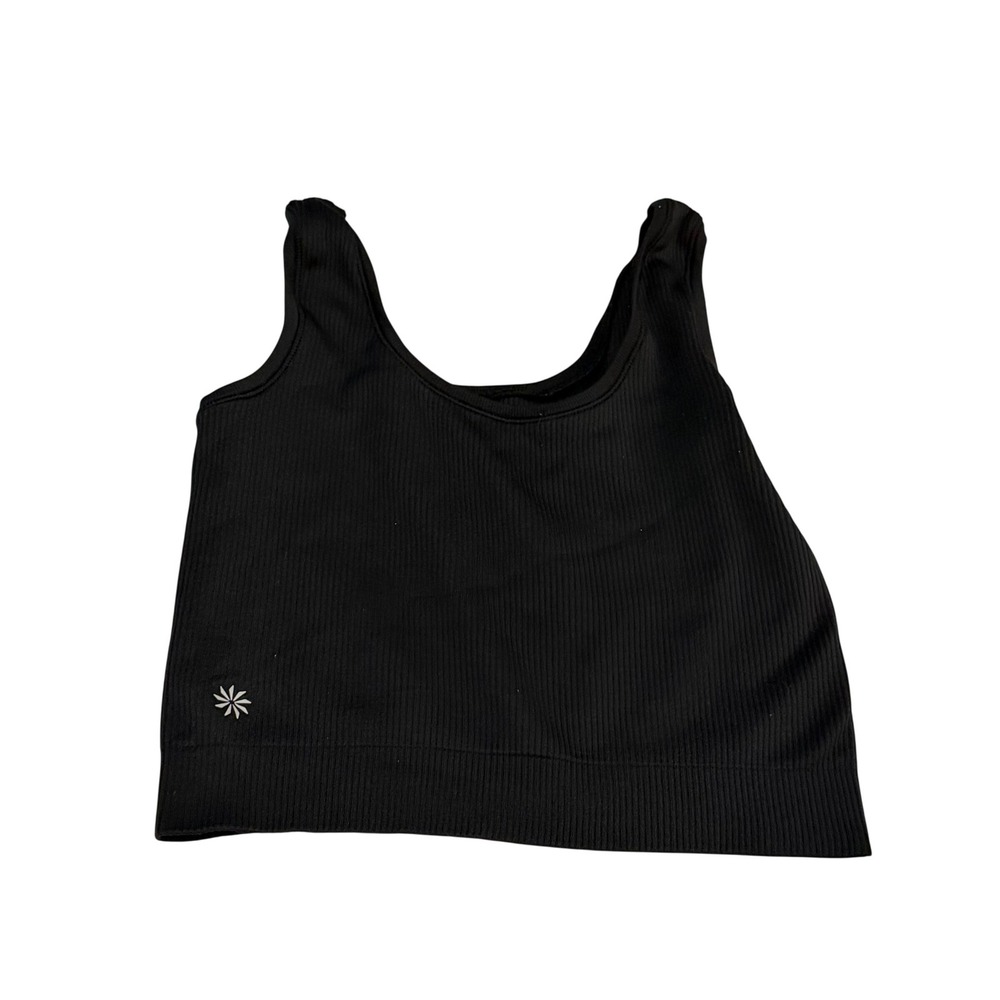 Athleta Aurora Seamless Crop Ribbed Tank Black Scoop Neck Workout Top
